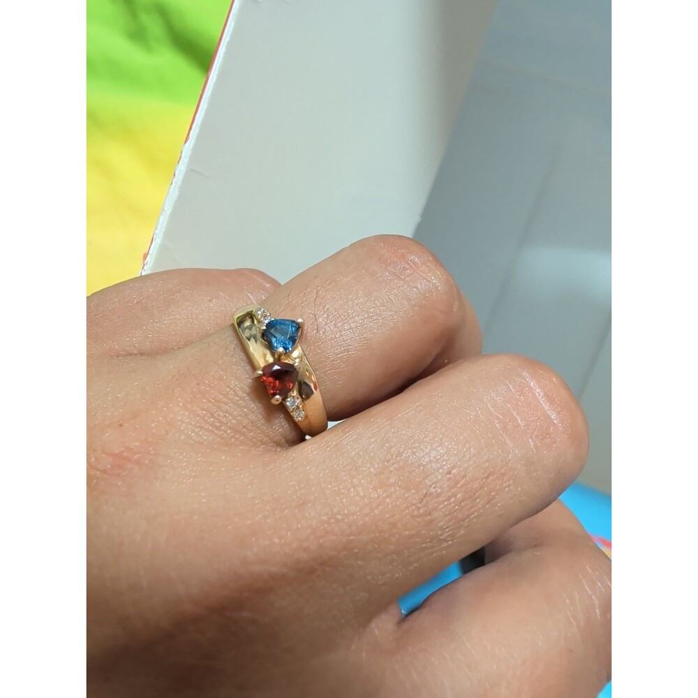 Promise Ring 14k Gold Two Hearts , BirthStones January, September Garnet , Sapph